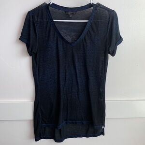 Rock & Republic Blue & Black Sheer V-Neck Short Sleeve Shirt